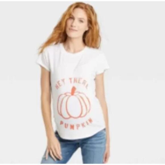 Isabel Maternity Short Sleeve "Hey There Pumpkin" Graphic T-Shirt - Large - NWT - Picture 3 of 6
